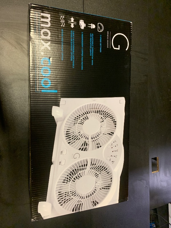Photo 1 of Genesis Twin Fan High Velocity Reversible AirFlow Fan, LED Indicator Lights Adjustable Thermostat & Max Cool Technology, ETL Certified, White (A1WINDOWFAN)