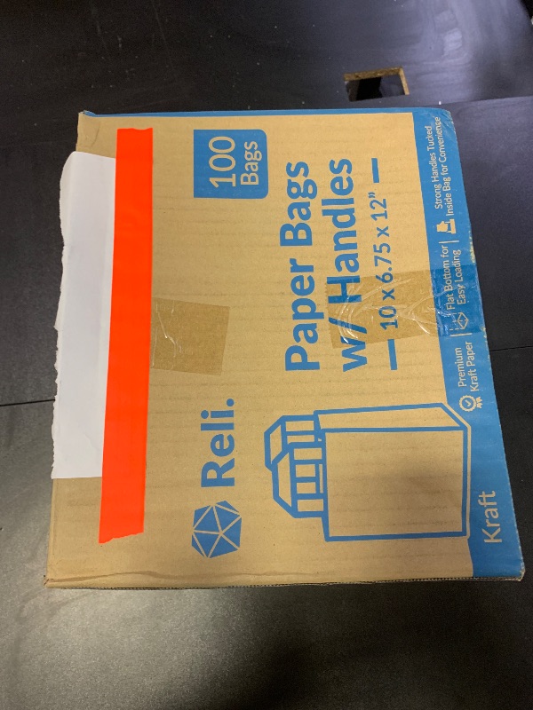 Photo 1 of Reli. Kraft Paper Bags w/Handles (100 Pcs, Bulk) (Large 10"x6.75"x12") Brown Paper To Go/Take Out/Restaurant/Bags with Handles, Shopping Bags, Retail, Gifts | 25% larger than 10"x5"x13"
