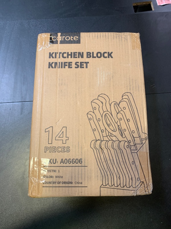 Photo 1 of CAROTE 14 Pieces Knife Set with Block, Forged, High Carbon Stainless Steel Sharp Blade Block Knife Set, Dishwasher Safe Cutlery, Cream