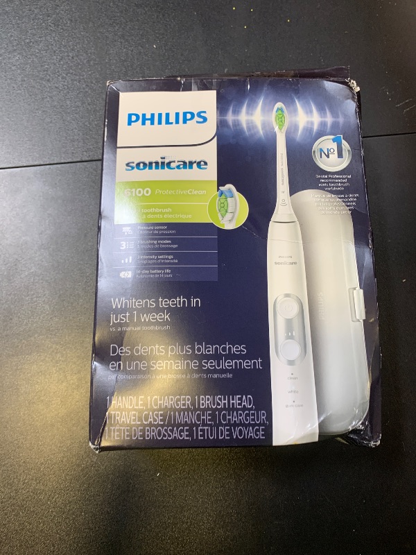 Photo 1 of PHILIPS Sonicare ProtectiveClean 6100 Rechargeable Electric Toothbrush, with Pressure Sensor, 3 Cleaning Modes, SmarTimer and QuadPacer, 14-Day Battery Life, Travel Case, White, Model HX6877/21
