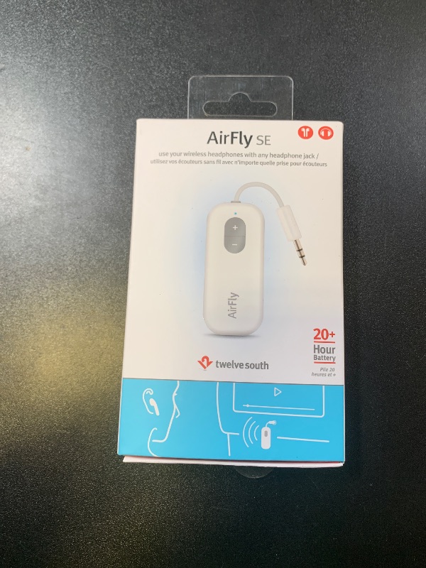Photo 1 of Twelve South AirFly SE | Bluetooth Wireless Audio Transmitter Adapter for AirPods/Headphones, 20+ Hr Battery, Works with 3.5mm aux Jacks on Airplanes, TVs, Gym Equipment, and Travel