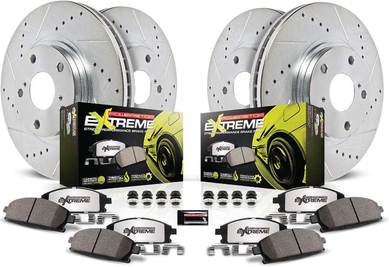 Photo 1 of Power Stop Brake Kit For 2016-2021 Chevy Camaro SS [Models with 4 Piston Front Caliper] - Front and Rear Z26 Carbon Fiber Brake Pads with Drilled and Slotted Brake Rotors Replacement, K7226-26
