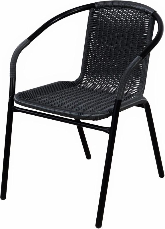 Photo 1 of BTEXPERT Indoor Outdoor Black Restaurant Rattan Stack Commercial Lightweight, 3 Chairs
