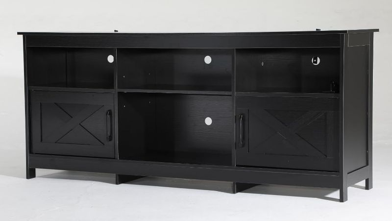 Photo 1 of YITAHOME Farmhouse TV Stand with Power Outlet, LED Light Entertainment Center for 65 Inch TVs, TV Cabinet with Storage, Rustic Media Console for Living Room, 59" Black
