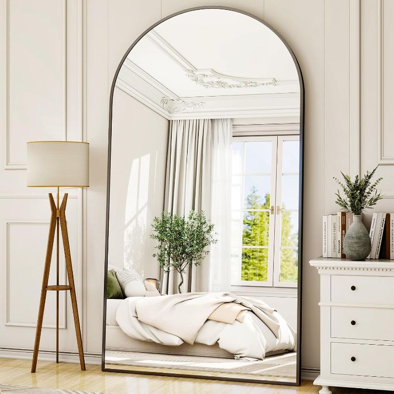 Photo 1 of Easly Oversized Full-Body Mirror, 77" x 38" Arched Full-Length Mirror, Black Metal Frame, Floor Mirror for Bedroom, Living/Dressing Room, Gym -...
