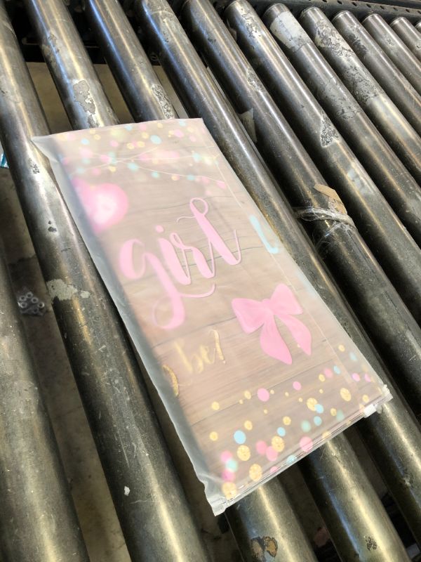Photo 1 of Tiamon 3 Pcs Gender Reveal Table Cloths Boots or Bows Gender Reveal Decorations Party Supplies 54 x 108 in Plastic Pink and Blue Disposable Boy Girl What Will Baby Be Table Cover Cowboy Baby Shower