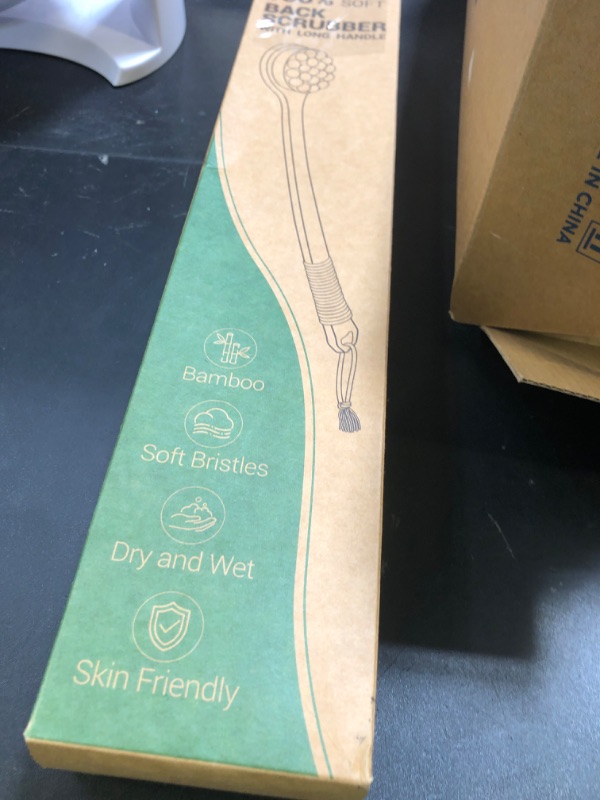 Photo 1 of NURENDER Back Scrubber for Shower 17.32'', Soft Bristles Bamboo Shower Brush for Men Women, Long Curved Handle Bath Brush for Exfoliating, Smooth Skin & Back Scrubbing Gift for Older