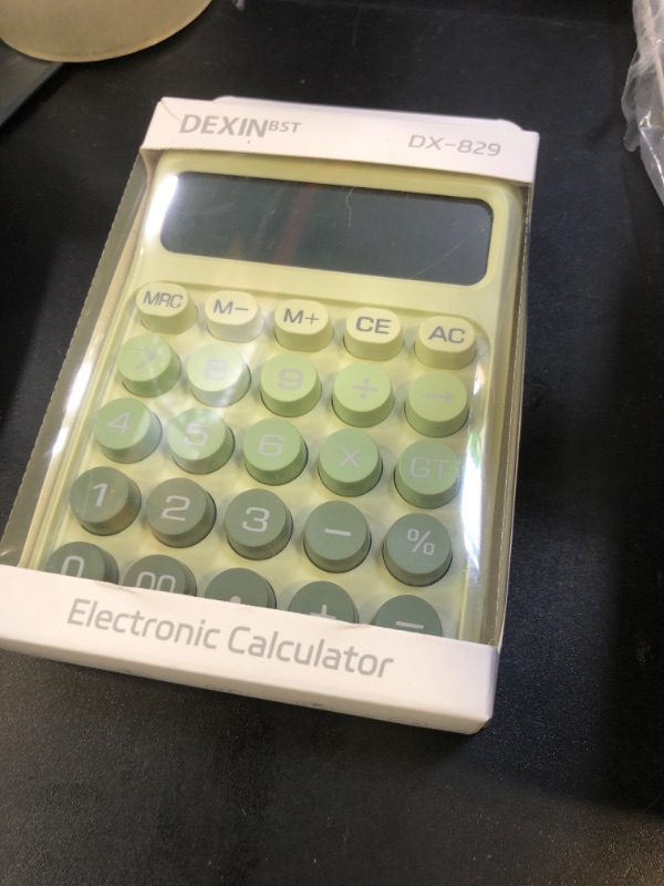 Photo 1 of DANRONG Mechanical Switch Calculator with Big Buttons, Desktop, 12 Digits, Solar Battery Power, Large LCD Display, Cute Green for Teachers & Students