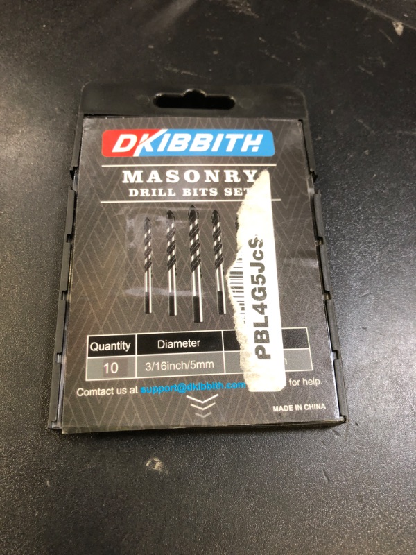 Photo 1 of 10-Piece 3/16" Masonry Drill Bits for Tile Glass Ceramic Wall Brick Stone Soft-Metal Wood, 1/4 Inch Concrete Drill Bits Cement Drill Bit Set, 3-Flat Shank, YG8 Carbide Tungsten Steel Alloy Tip 5mm
