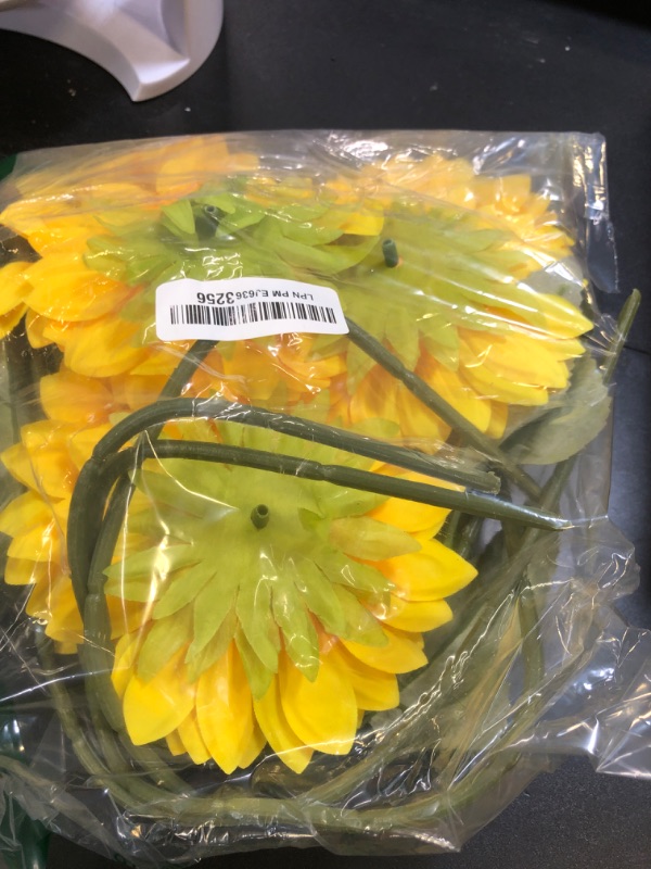 Photo 1 of Laelfe Artificial Sunflower Flowers Long Stem Silk Fake Large Sunflowers Decoration for Outdoor Home Wedding Baby Shower Birthday Party Single Bulk Yellow Decor 6PCS (Dark Center)