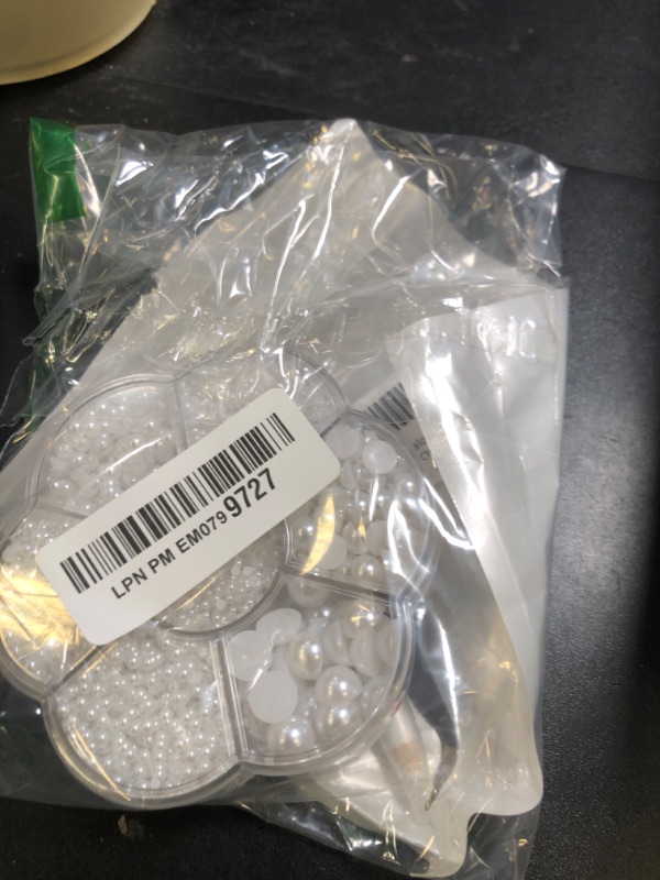 Photo 1 of Nail Art Flat Back Half Round Pearl Kits 3, Mixed Sizes 6000 Pcs White Small Pearls for Nails with Picking Tools for Graduation Cap Decorations Home DIY Body Face Craft Salon Use