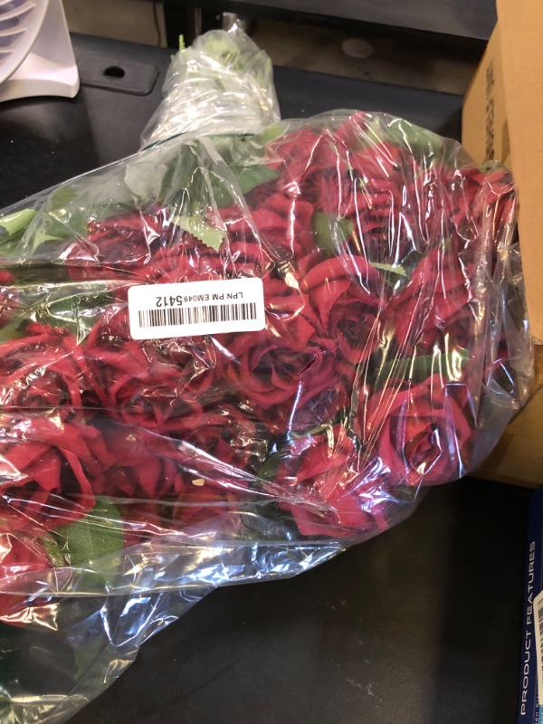 Photo 1 of Hotop 120 Pcs Roses Artificial Flowers in Bulk,Long Stem Artificial Flower Bouquet,Silk Real Touch Fake Rose for Home Wedding Bridal Party Table Centerpieces Decor Valentines Gifts(Wine Red)