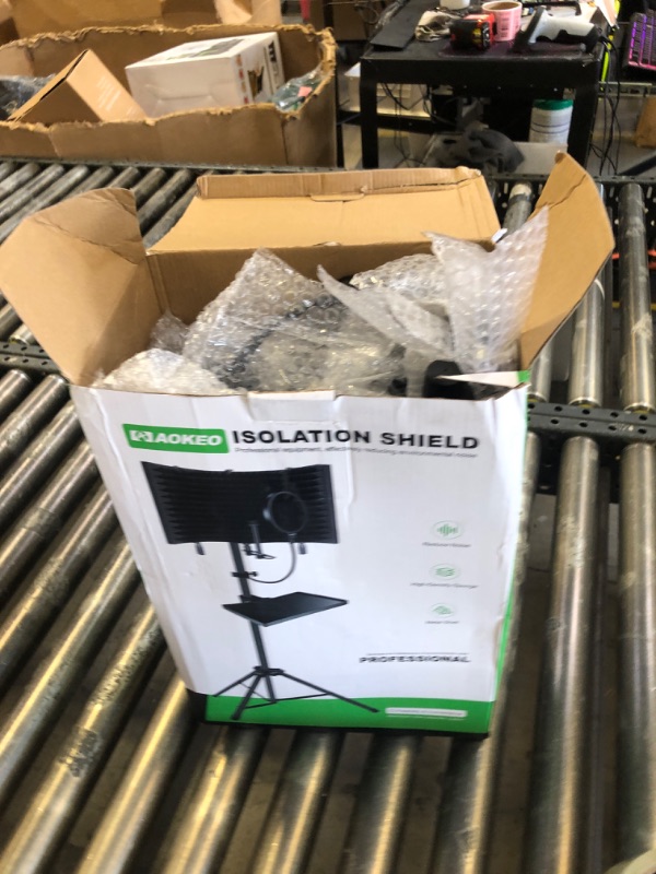 Photo 1 of Professional Studio Recording Microphone Isolation Shield, Pop Filter,High density absorbent foam is used to filter vocal. Suitable for Blue Yeti and other condenser microphones (AO-504 With Stand)
