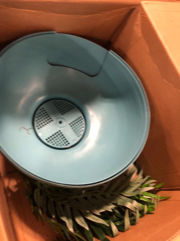 Photo 1 of Good Pet Stuff Hidden Cat Litter Box Enclosure with Artificial Plant, Decorative Round Planter, Vented Carbon Charcoal Filter for Odor Control, Easy-to-Clean, Made in USA, Base Kit, Blue