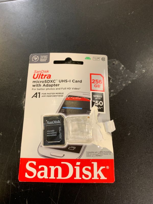 Photo 1 of SanDisk 256GB Ultra microSDXC UHS-I Memory Card with Adapter - Up to 150MB/s, C10, U1, Full HD, A1, MicroSD Card - SDSQUAC-256G-GN6MA [New Version] NO SMALL SD
