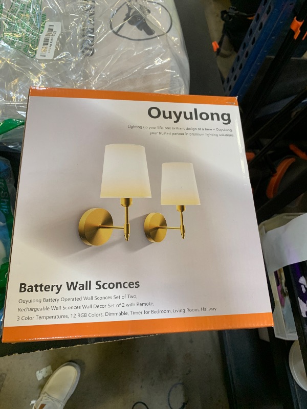 Photo 1 of Ouyulong Battery Operated Wall Sconces Set of 2, Wireless Rechargeable Dimmable Wall Light with 5600mAh RGB Bulb and Remote for Bedroom, Living Room, Hallway (Gold)