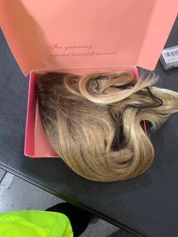 Photo 1 of PANEWAY Hair Topper 16Inch Hair Toppers For Women Wavy Curly Brown Blonde with Dark Root Clip In Hair Topper Add Hair Volume Synthetic Wiglets Hair Pieces For Women