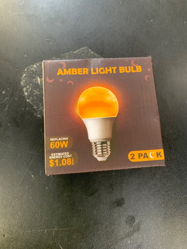 Photo 1 of DALUXshop Amber Sleep Light Bulbs, Blue Light Blocking, A19 9W(60 Watt Equivalent) Dim Light Bulbs for Lamp, 1800K Warm Light Bulb, E26 for Healthy Sleep, Bedroom, Kids Room, 2 Pack