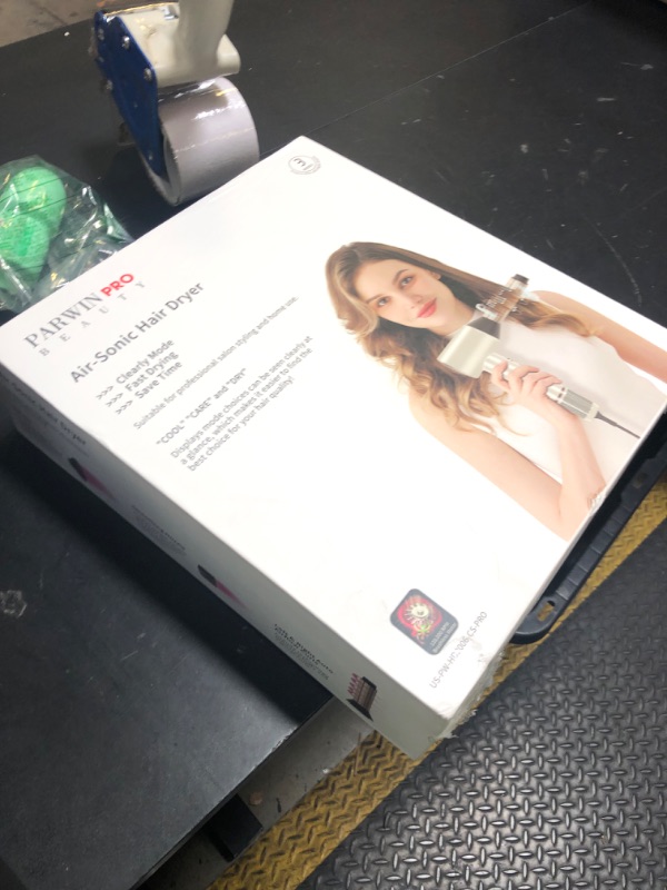 Photo 1 of PARWIN PRO BEAUTY Air-Sonic Hair Dryer with Diffuser, HD-LED Display & 110, 000 RPM High Speed Ionic Blow Dryer, 1 1/4 Inch Left & Right Air Auto-Wrap Curlers, Champagne Silver Professional Version