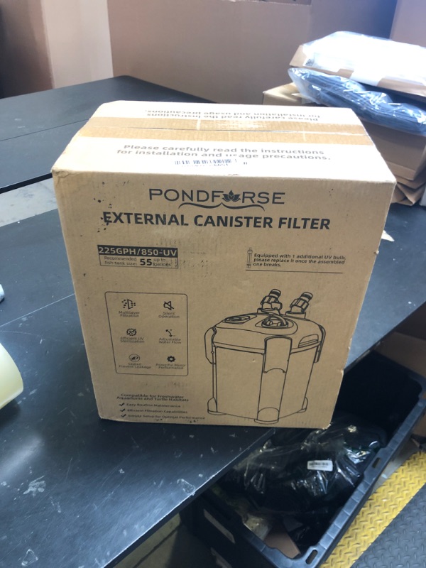 Photo 1 of PONDFORSE 225GPH Canister Filter, External Aquarium Filter Ultra-Quiet Water Circulation Cleaning Machine with Media for Fish Tanks and Aquariums Up to 55 Gallons (225GPH)