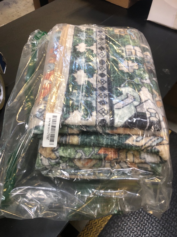 Photo 1 of RUGSURE Washable Area Rugs - Perfect for Living Room, Bedroom, Kids Room, Nursery - Stain & Water Resistant Non-Slip, Pet & Child Friendly, Vintage Tribal Area Rugs (Green, 5' x 7')
