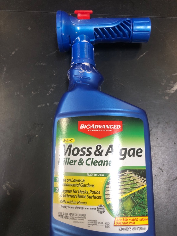 Photo 1 of BioAdvanced 2-in-1 Moss and Algae Killer for Lawns, Roofs, Patios, Decks, Roof Moss Killer, Deck Cleaner and Mildew Remover, 32 oz