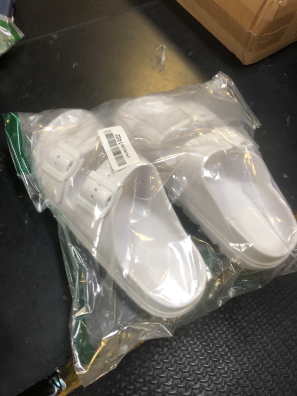 Photo 1 of Women's White Platform Sandals with Arch Support, Lightweight Foam Slip on Chunky Slides, Comfortable Summer Beach Flat Sandals
