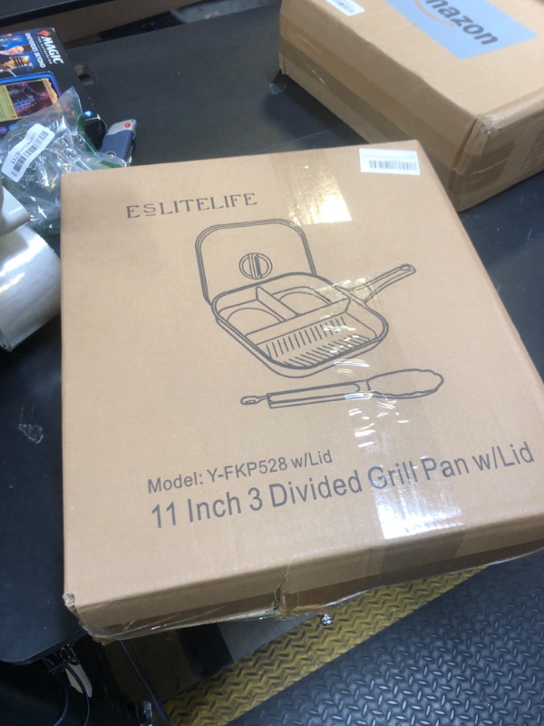 Photo 1 of ESLITE LIFE 11 Inch Nonstick Divided Grill Pan with Lid for Indoor Cooking, Versatile 3-In-1 Induction Large Breakfast Pan for Stove Tops, PTFE & PFOA Free, Black