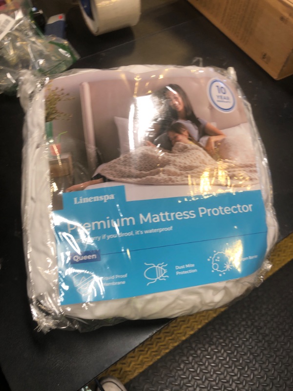 Photo 1 of LINENSPA Premium Waterproof Mattress Protector, Queen Size | Breathable | Fitted Sheet Style | Machine Washable & Dryer Safe | Mattress Protector for Kids, Teens, and Adults, White