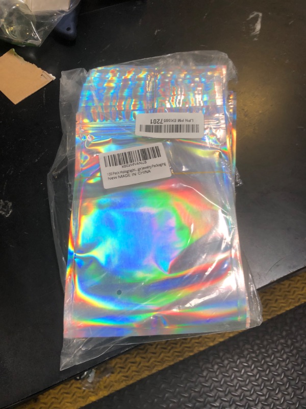 Photo 1 of 100 Pack Holographic Bags, 5.5" x 7.8" Resealable Smell Proof Bags, Packaging Bag for Small Business, Rainbow Color Mylar Bag, Foil Holographic Zip Pouch for Food Storage Jewelry Packaging