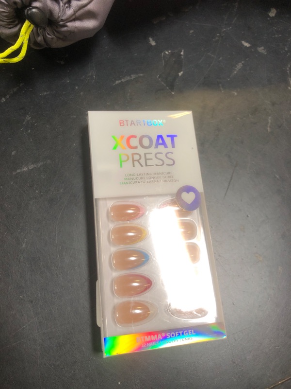 Photo 1 of BTArtbox Press On Nails Short - Lamp-Curable Summer Colorful French Tip Almond Press On Nails with Glue for Women, Semi-Transparent Soft Gel Glue On Nails in 16 Sizes - 32 Stick On Nails Kit, Cha-Cha