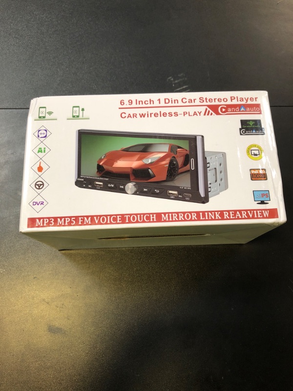 Photo 1 of Single Din Touchscreen Car Stereo with Wireless Apple Carplay Android Auto, 6.9" HD Touch Screen Car Stereo with Bluetooth, Mirror Link, Backup Camera GPS Navigation USB/Type-C Charge AM/FM EQ SWC MP5