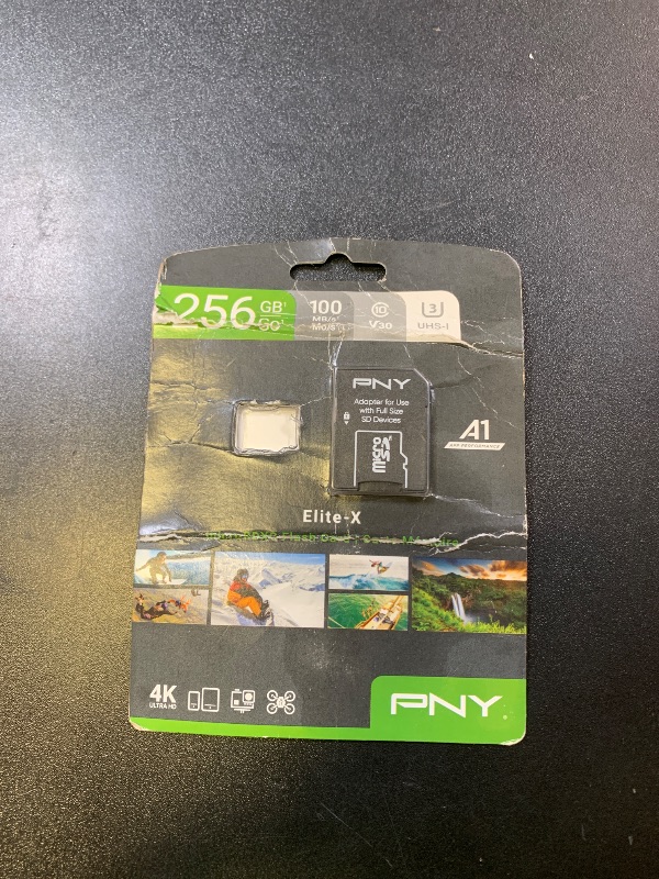 Photo 1 of PNY 256GB Elite-X Class 10 U3 V30 microSDXC Flash Memory Card - 100MB/s, Class 10, U3, V30, A1, 4K UHD, Full HD, UHS-I, Micro SD