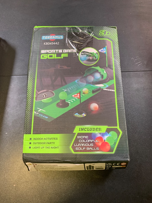 Photo 1 of TERRAMUS Upgraded Kids Toy Golf Set with Dinosaur Automatic Golf Returner, Led Light Up Night Golf Balls, 3 Clubs, Putting Mat, 3-8 Toddler Mini Golf Games, Indoor Outdoor Sports Toys for Boys Girls