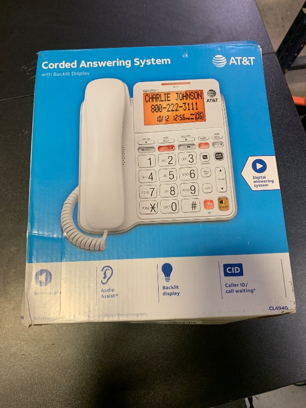 Photo 1 of AT&T CL4940 Corded Standard Phone with Answering System and Backlit Display, White