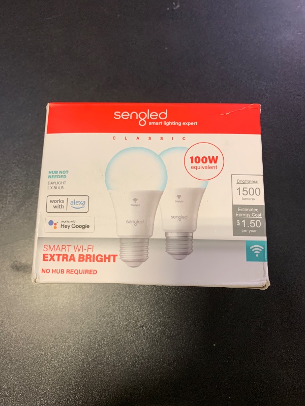 Photo 1 of Sengled Smart Light Bulbs, 100W Equivalent WiFi Light Bulb, 1500LM High Brightness Smart Bulbs That Work with Alexa Google, Dimmable A19 Daylight 5000K Alexa Light Bulb, CRI>90, No Hub Required, 2Pack