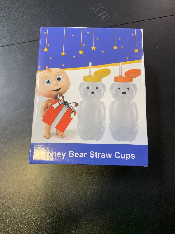 Photo 1 of Honey Bear Straw Cups, Juice Bear Bottle Drinking Cup Long Straws with 4 Flexible Straws & Cleaning Tools, 8-Ounce Therapy Sippy Bottles for Speech and Feeding Training, Food-Grade & BPA Free 2 Pack