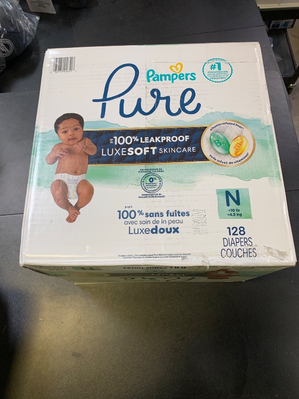 Photo 1 of Pampers Pure Protection Baby Diapers, Size 0 (10 lbs ), 128 Count, Up to 100% Leakproof, Premium Plant-based Skin Protection, Hypoallergenic Soft Diapers