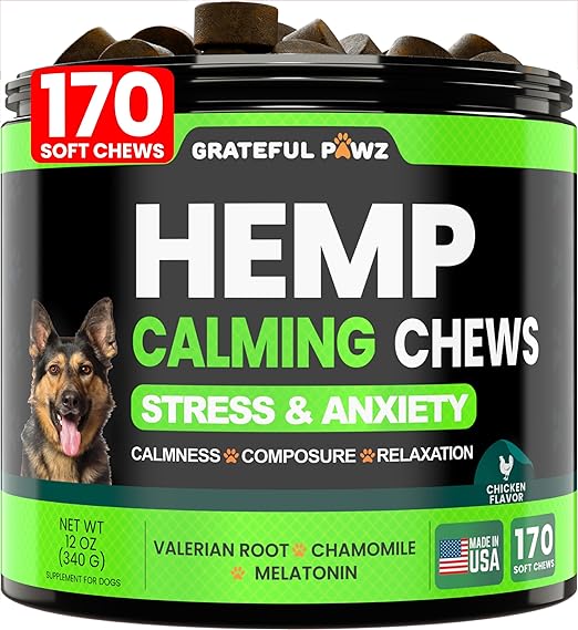Photo 1 of Grateful Pawz Hemp Calming Chews for Dogs - Dog Calming Chews - 170 Anxiety Relief Treats with Hemp Oil - Sleep Aid - Advanced Health Joint Support Supplement - Health & Wellness