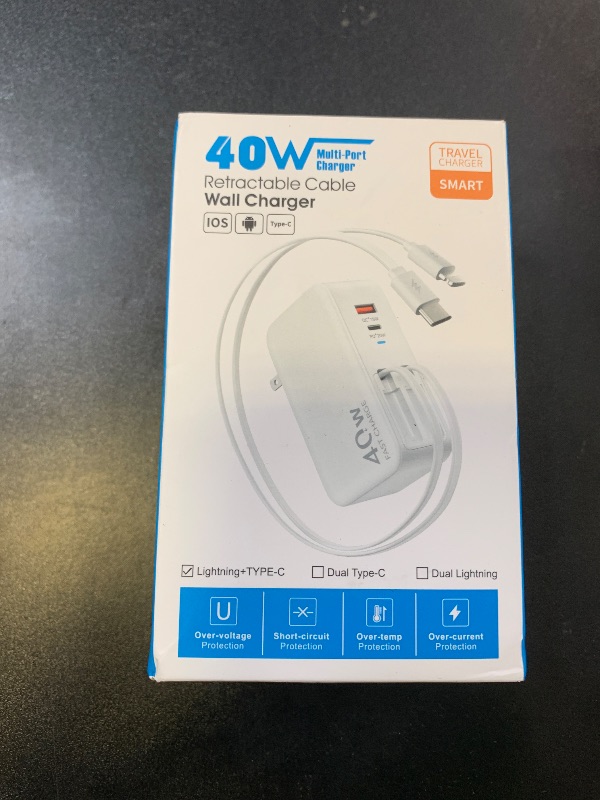 Photo 1 of Hatalkin 4-in-1 Retractable Wall Charger Plug with Dual USB Ports and 35.5in/90cm Lightening and Type-C Cables,40W Fast Charging Foldable Block for iPhone 16/15/14/13/12/11,iPad,Galaxy,Pixel