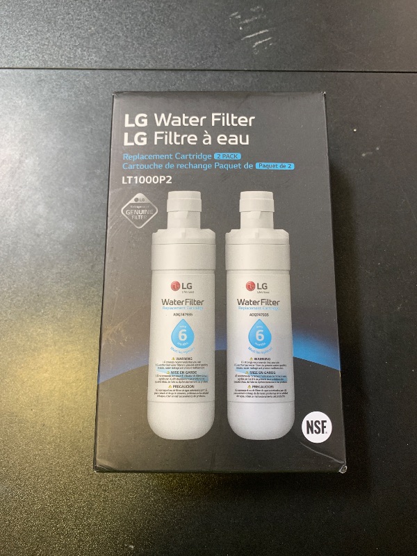 Photo 1 of LG LT1000P2 6-Month / 200 Gallon Refrigerator Replacement Water Filter, Reduces Chlorine, 2 Count (Pack of 1), White.