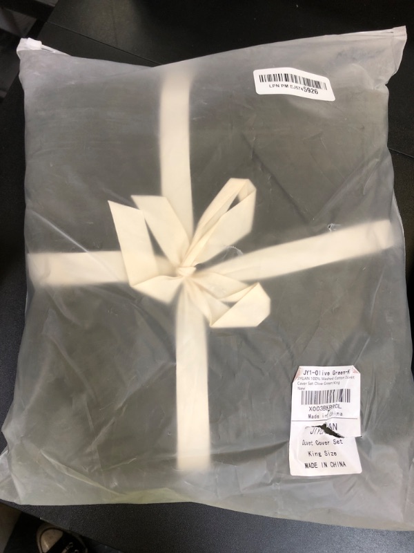 Photo 1 of JIYUAN 100% Washed Cotton Duvet Cover Set 3 Pieces King, 1 Duvet Cover 104x90 Inches(Comforter Not Included) and 2 Pillowcases,Linen Feel Bedding Set Comfy and Breathable,Olive Green