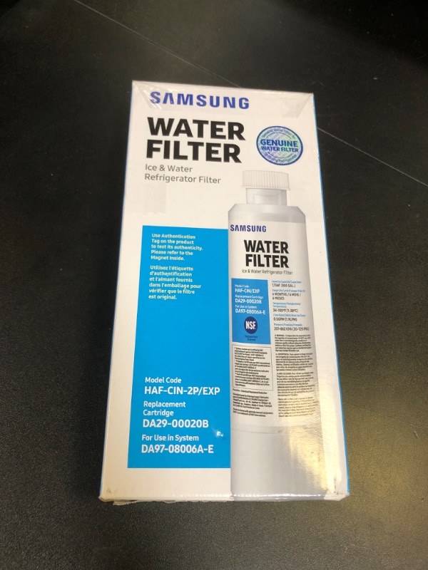 Photo 1 of SAMSUNG Genuine Filters for Refrigerator Water and Ice, Carbon Block Filtration for Clean, Clear Drinking Water, DA29-00020B-2P, 2 Pack