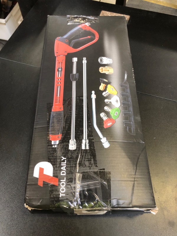 Photo 1 of Tool Daily Pressure Washer Gun with Replacement Wand, 17 Inch Power Washer Extension Wand, 30° Curved Rod, 5 Nozzle Tips, 4000 PSI