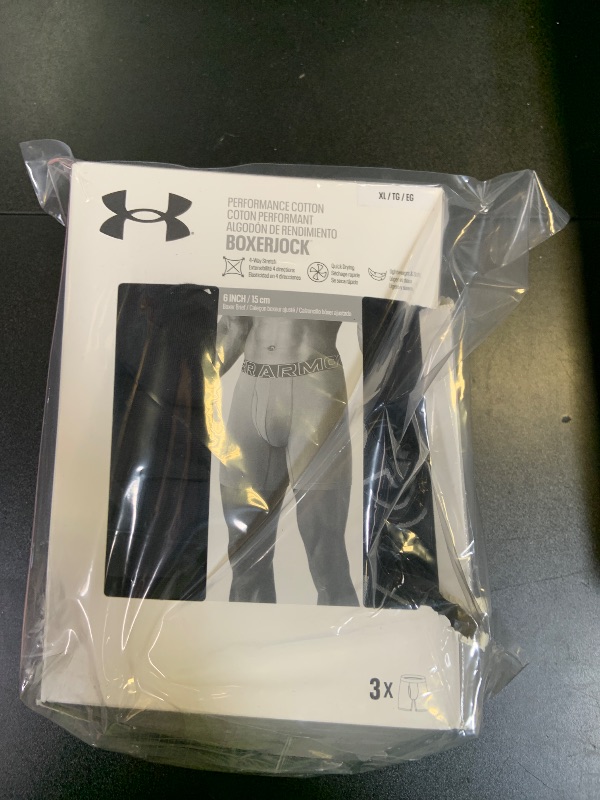 Photo 1 of Under Armour Performance Cotton Boxer - Solid 6in 3-Pack, Black Solid - Core, XL