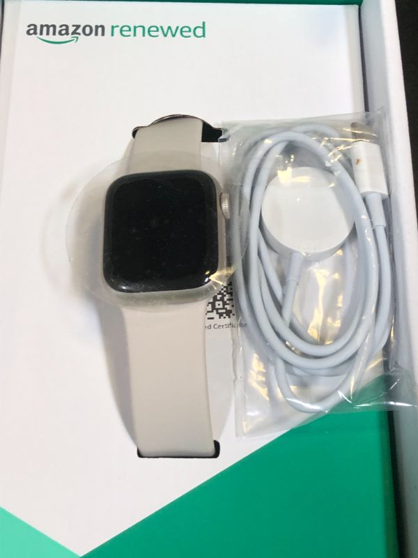 Photo 1 of Apple Watch Series 8 (GPS + Cellular, 41MM) Starlight Aluminum Case with Starlight M/L Sport Band (Renewed Premium)