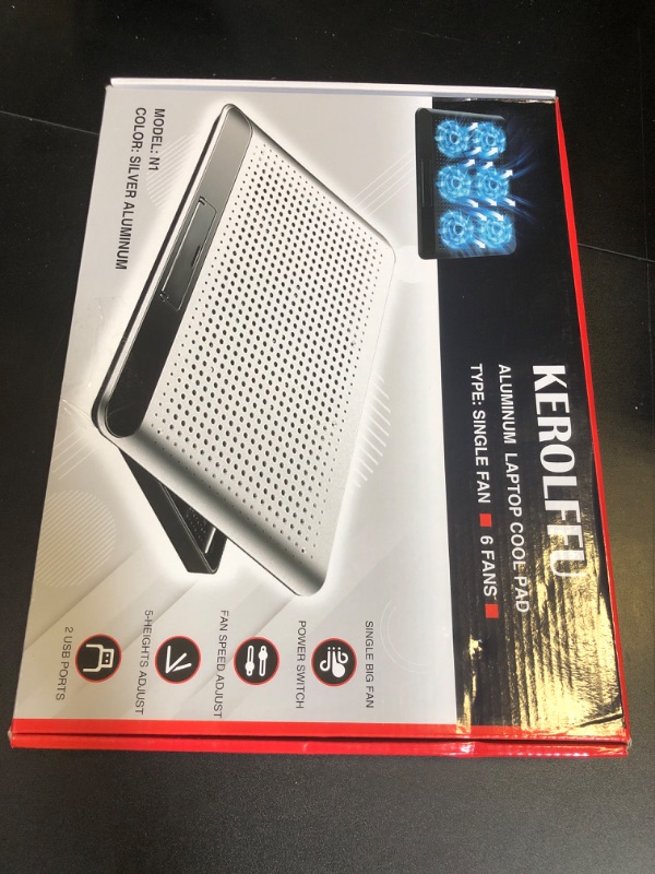 Photo 1 of 16inch Single Fan Lap Chill Mat - Aluminum Panel Laptop Cooling Pad, Heat Protection Laptop Cooler, Adjustable Foldable Long Stand, Fans Switch with dimmable-Speed, USB-A Connection Laptop Fan