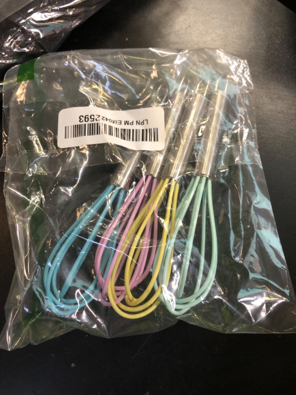 Photo 1 of Newbested 4 Pack Colorful Mini Silicone Kitchen Whisks with Stainless Steel Handles for Milk Egg Blending Stirring Whisking and Beating(4 Colors,6 Inches)