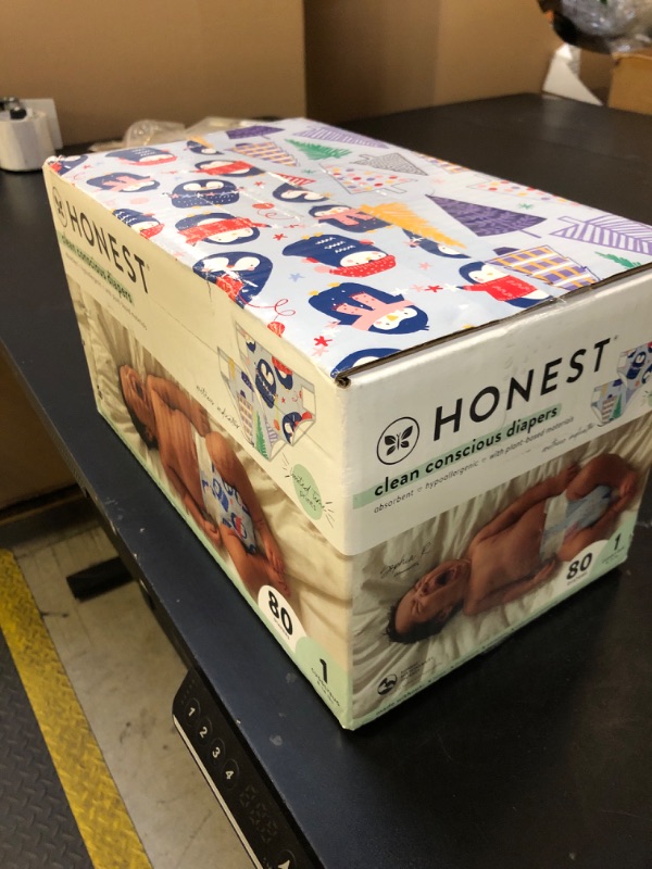 Photo 1 of The Honest Company Clean Conscious Diapers | Plant-Based, Sustainable | Winter '23 Limited Edition Prints | Club Box, Size 1 (8-14 lbs), 80 Count