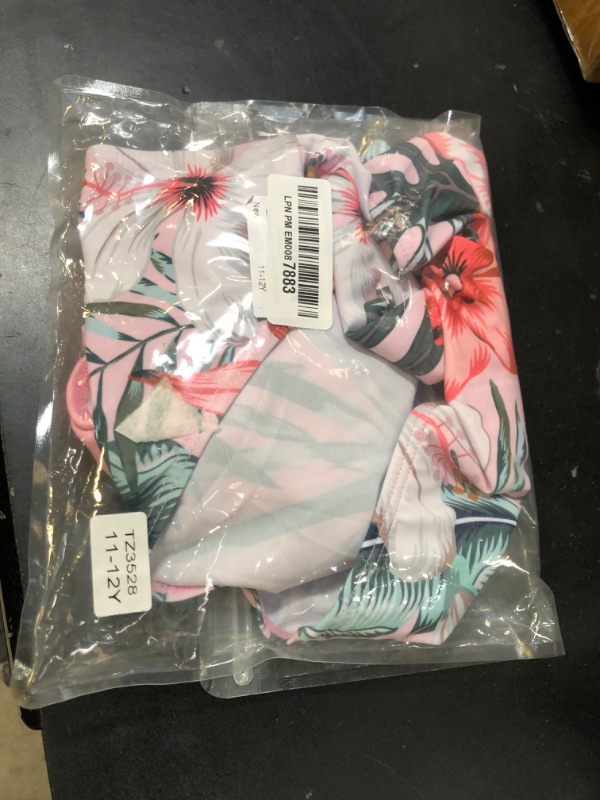 Photo 1 of Dearnow Girls Swimsuit Size 11 12 Bikini Set Kids Bathing Suits Criss Cross Light Pink Tropical Print Two Piece Girls' Swimwear Size 11-12 Adjustable Shoulder Straps